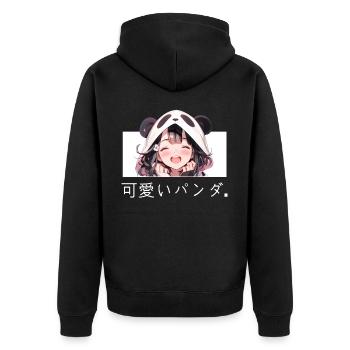 Kawaii Panda Girl Cute Anime Japanese Streetwear - Unisex Premium Bio Zip Hoodie - Schwarz - Hinten - Nico (187cm)