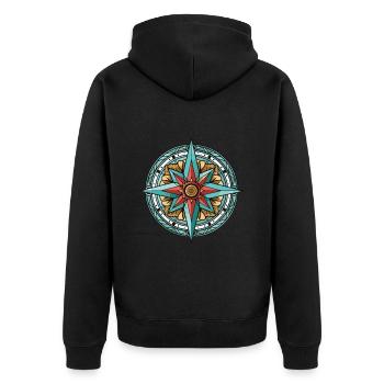Kompass Wegweiser Travel - Unisex Premium Bio Zip Hoodie - Schwarz - Hinten - Nico (187cm)