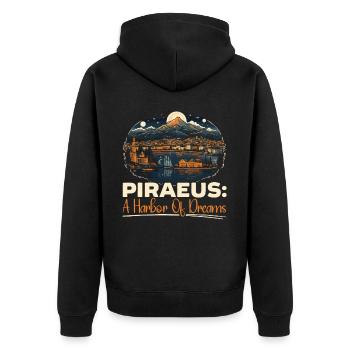 Piraeus Greece Travel Vacation Europe Greek Flag - Unisex Premium Organic Zip Hoodie - black - Back - Nico (187cm)