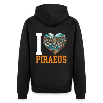 Piraeus Greece Travel Vacation Europe Greek Flag - Unisex Premium Organic Zip Hoodie - black - Back - Nico (187cm)