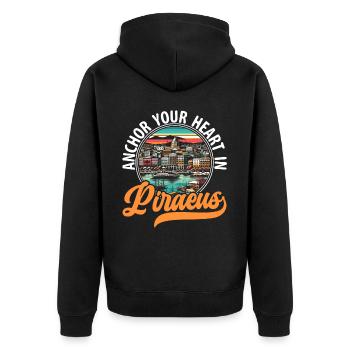 Piraeus Greece Travel Vacation Europe Greek Flag - Unisex Premium Organic Zip Hoodie - black - Back - Nico (187cm)
