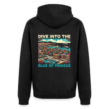 Piraeus Greece Travel Vacation Europe Greek Flag - Unisex Premium Organic Zip Hoodie - black - Back - Nico (187cm)