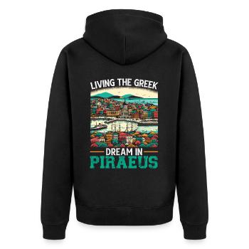 Piraeus Greece Travel Vacation Europe Greek Flag - Unisex Premium Organic Zip Hoodie - black - Back - Nico (187cm)