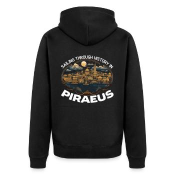 Piraeus Greece Travel Vacation Europe Greek Flag - Unisex Premium Organic Zip Hoodie - black - Back - Nico (187cm)