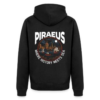 Piraeus Greece Travel Vacation Europe Greek Flag - Unisex Premium Organic Zip Hoodie - black - Back - Nico (187cm)