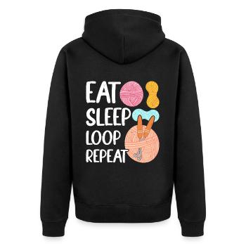 Crochet Lover Funny Loop & Hook Design - Unisex Premium Bio Zip Hoodie - Schwarz - Hinten - Nico (187cm)