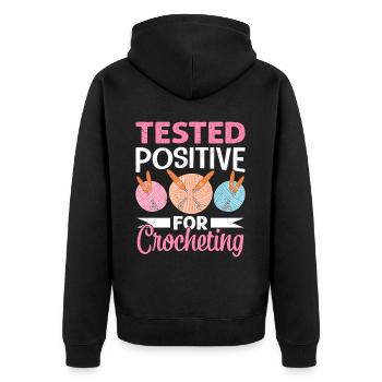 Crochet Lover Funny Loop & Hook Design - Unisex Premium Bio Zip Hoodie - Schwarz - Hinten - Nico (187cm)