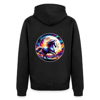 Arabische Pferdekunst - Unisex Premium Bio Zip Hoodie - Schwarz - Hinten - Nico (187cm)