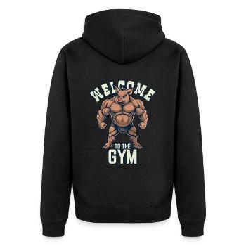 Bienvenue à la salle de sport, cochon bodybuilder - Veste à capuche bio Premium Unisexe - noir - Dos - Nico (187cm)