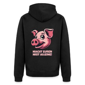 Macht euren Mist alleine, kluges Schwein - Unisex Premium Bio Zip Hoodie - Schwarz - Hinten - Nico (187cm)