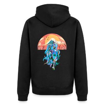 Wildnis Fantasy Wildpferd Pferde Pony Hengst bunt - Unisex Premium Bio Zip Hoodie - Schwarz - Hinten - Nico (187cm)