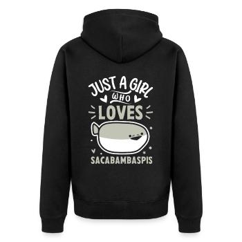 Fisch Meme - Unisex Premium Bio Zip Hoodie - Schwarz - Hinten - Nico (187cm)