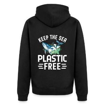 Halten Sie das Meer plastikfrei - Unisex Premium Bio Zip Hoodie - Schwarz - Hinten - Nico (187cm)