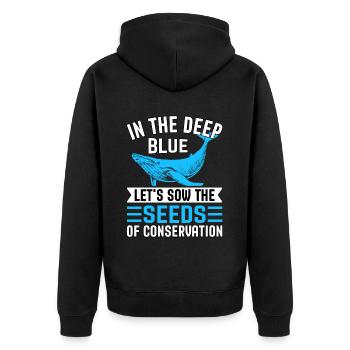 Im tiefen Blau säen wir die Saat von - Unisex Premium Bio Zip Hoodie - Schwarz - Hinten - Nico (187cm)