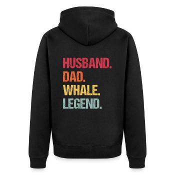 Ehemann Papa Wal-Legende - Unisex Premium Bio Zip Hoodie - Schwarz - Hinten - Nico (187cm)