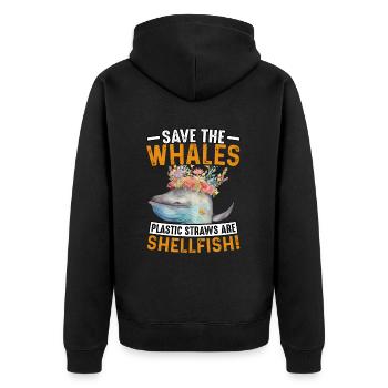 Rettet die Wale: Plastikstrohhalme sind Schalentiere - Unisex Premium Bio Zip Hoodie - Schwarz - Hinten - Nico (187cm)
