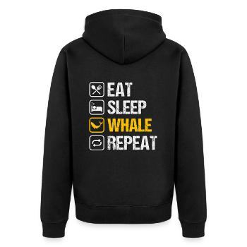 Essen Schlaf Wal Wiederholung - Unisex Premium Bio Zip Hoodie - Schwarz - Hinten - Nico (187cm)