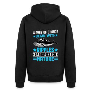 Waves of Change begin with ripples of respect for - Unisex Premium Organic Zip Hoodie - black - Back - Nico (187cm)