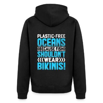 Plastikfreie Ozeane, weil Fische nicht tragen sollten - Unisex Premium Bio Zip Hoodie - Schwarz - Hinten - Nico (187cm)