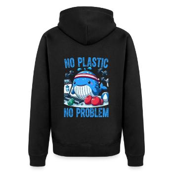 Kein Plastik, kein Problem - Unisex Premium Bio Zip Hoodie - Schwarz - Hinten - Nico (187cm)