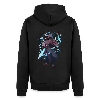 Demonic Cyber Samurai Shounen Manga Japanese Anime - Unisex Premium Bio Zip Hoodie - Schwarz - Hinten - Nico (187cm)