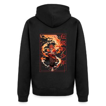 Fire Demon Anime Guy Fantasy Manga Japanese Vaporw - Unisex Premium Bio Zip Hoodie - Schwarz - Hinten - Nico (187cm)