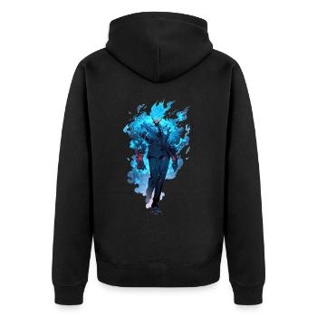 Blue Fire Demon Fantasy Anime Shounen Manga Otaku - Unisex Premium Bio Zip Hoodie - Schwarz - Hinten - Nico (187cm)