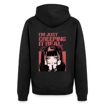 Creeping It Real Gothic Anime Soft Grunge Emo Otak - Unisex Premium Bio Zip Hoodie - Schwarz - Hinten - Nico (187cm)