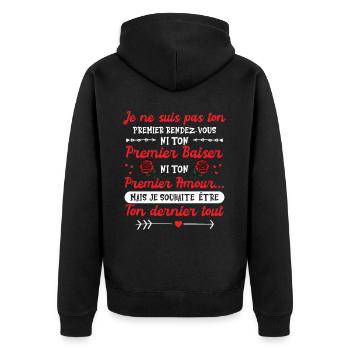 Cadeau Saint Valentin Homme Femme humour roses - Veste à capuche bio Premium Unisexe - noir - Dos - Nico (187cm)