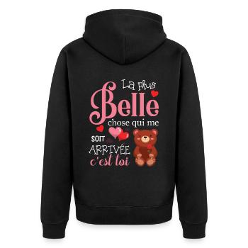 Cadeau St Valentin Femme Copine Ourson Je t'aime - Veste à capuche bio Premium Unisexe - noir - Dos - Nico (187cm)