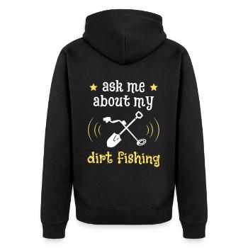 Frag mich nach meinem Dirt Fishing - Unisex Premium Bio Zip Hoodie - Schwarz - Hinten - Nico (187cm)