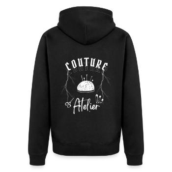 ATELIER COUTURE MODERNE BLANC GRIS ROCK GRUNGE - Veste à capuche bio Premium Unisexe - noir - Dos - Nico (187cm)