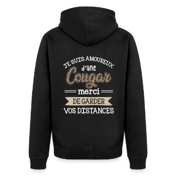 Cadeau Saint Valentin Homme Humour Femme Cougar - Veste à capuche bio Premium Unisexe - noir - Dos - Nico (187cm)