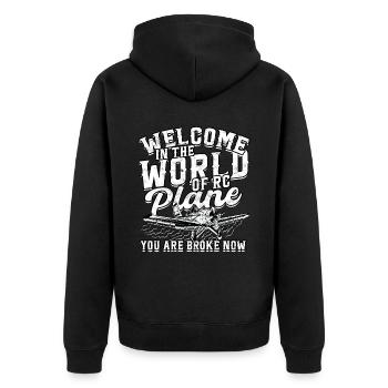 Modellflugzeug Modellflieger World Of RC Planes - Unisex Premium Bio Zip Hoodie - Schwarz - Hinten - Nico (187cm)