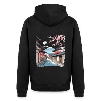 Japon Vintage Streetwear Street Fleurs de cerisier - Veste à capuche bio Premium Unisexe - noir - Dos - Nico (187cm)