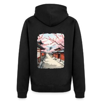 Fleurs de cerisier Japon Streetwear Street Art Design - Veste à capuche bio Premium Unisexe - noir - Dos - Nico (187cm)