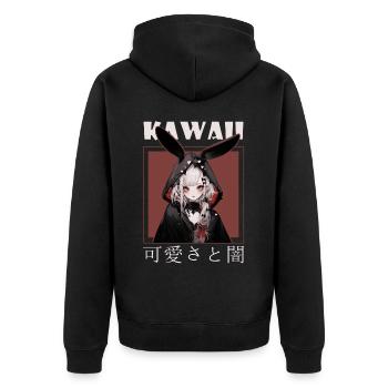 Rabbit Anime Girl Emo Grunge Yami Kawaii Aesthetic - Unisex Premium Bio Zip Hoodie - Schwarz - Hinten - Nico (187cm)