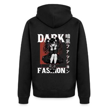 Maid Anime Gothic Vaporwave Soft Grunge Dark Aesth - Unisex Premium Bio Zip Hoodie - Schwarz - Hinten - Nico (187cm)