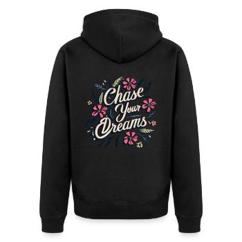 Chase Your Dreams Floral Positive Thinking Mindful - Unisex Premium Bio Zip Hoodie - Schwarz - Hinten - Nico (187cm)