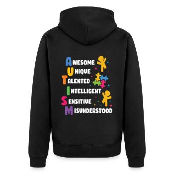 Autismus Awareness Day Autist Geschenk - Unisex Premium Bio Zip Hoodie - Schwarz - Hinten - Nico (187cm)