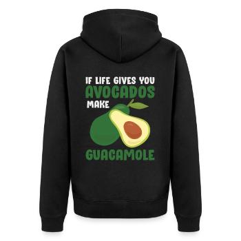 Avocado Guacamole Vegan Geschenk - Unisex Premium Bio Zip Hoodie - Schwarz - Hinten - Nico (187cm)