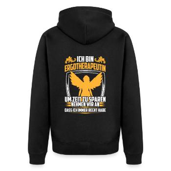 Ergotherapeutin hat immer Recht Ergotherapie - Unisex Premium Bio Zip Hoodie - Schwarz - Hinten - Nico (187cm)