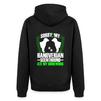 Hanoverian hound has eaten - Unisex Premium Organic Zip Hoodie - black - Back - Nico (187cm)