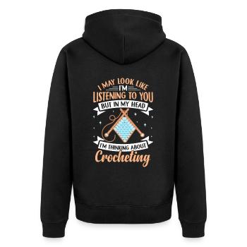 Lustiges Häkeln Design - Unisex Premium Bio Zip Hoodie - Schwarz - Hinten - Nico (187cm)