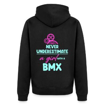 Never underestimate a girl with a - Unisex Premium Organic Zip Hoodie - black - Back - Nico (187cm)