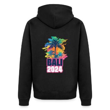 Bali 2024 Urlaub Palmen Klecks - Unisex Premium Bio Zip Hoodie - Schwarz - Hinten - Nico (187cm)