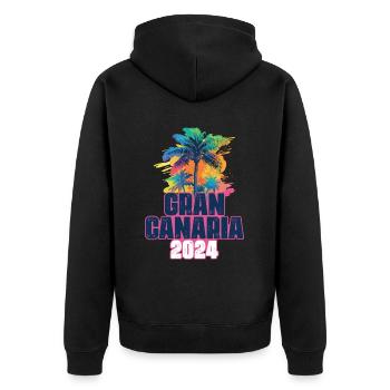 Gran Canaria 2024 Urlaub Palmen Klecks - Unisex Premium Bio Zip Hoodie - Schwarz - Hinten - Nico (187cm)