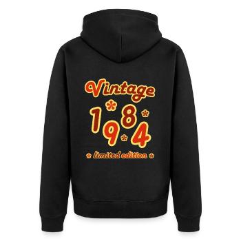 Vintage 1984 Birthday Funny Retro Numbers - Unisex Premium Organic Zip Hoodie - black - Back - Nico (187cm)