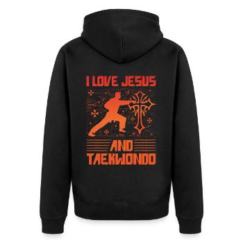 I love Jesus and Taekwondo - Unisex Premium Organic Zip Hoodie - black - Back - Nico (187cm)