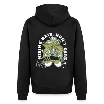 Funny Hiking Messy Bun Hiker Mountain Camping Adve - Unisex Premium Bio Zip Hoodie - Schwarz - Hinten - Nico (187cm)
